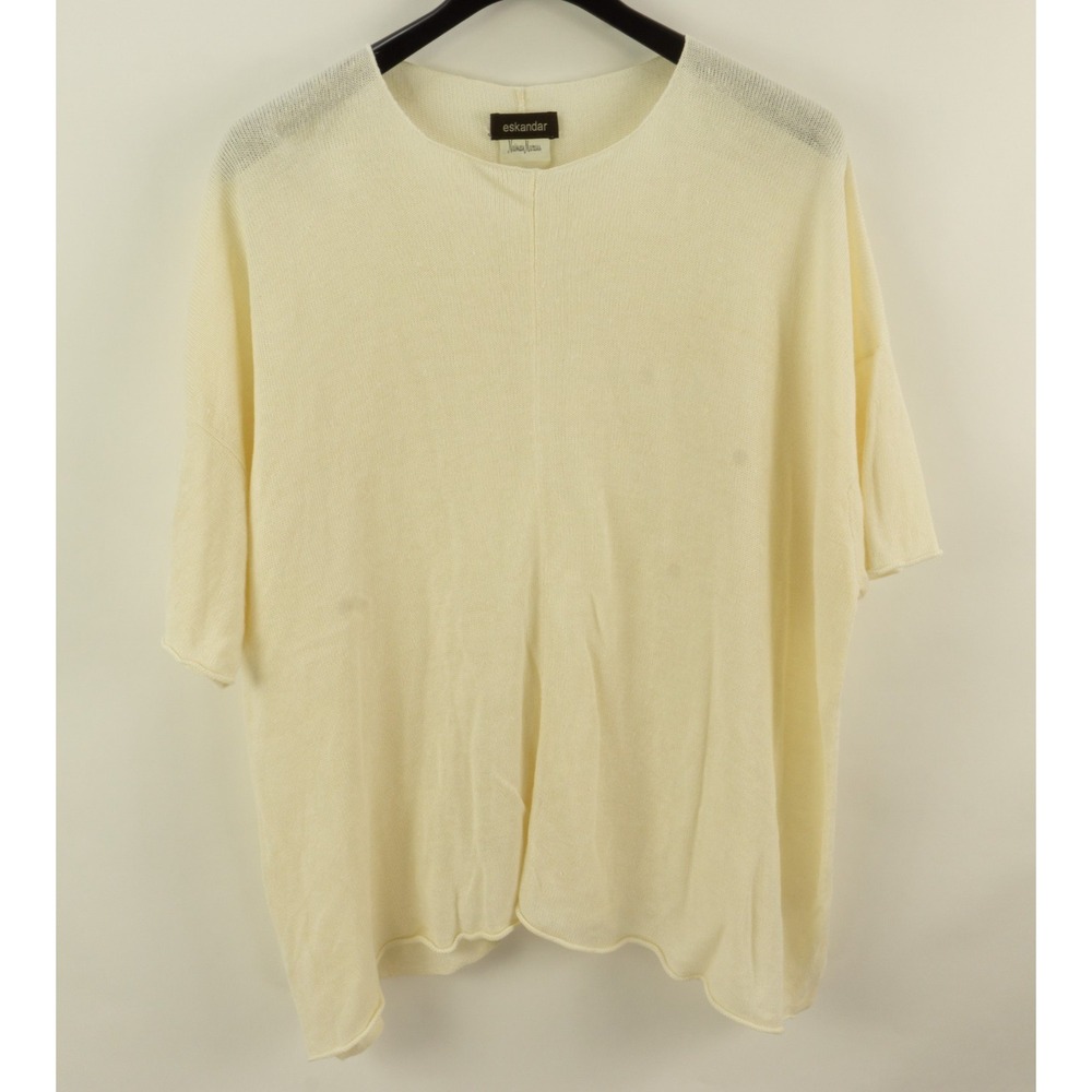 Eskandar 100% Linen Semi-Sheer Short Sleeve Tunic Top Women's One Size Ivory